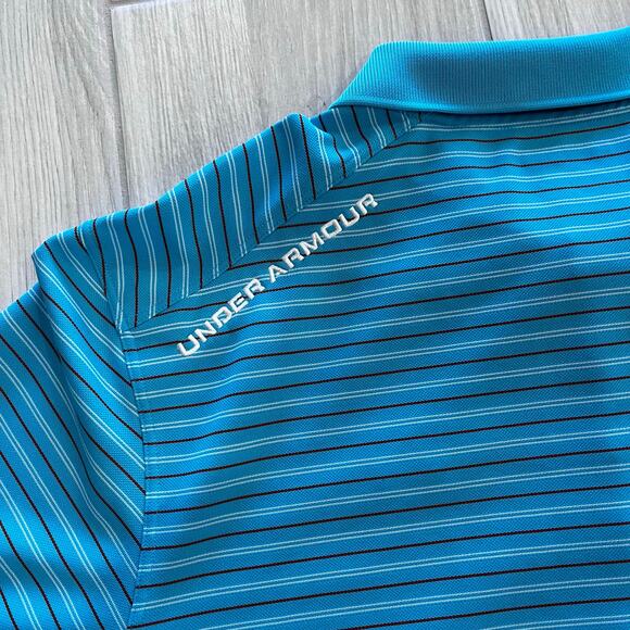 Under Armour Men's XL Blue White Black Striped Loose Fit Heatgear Polo Shirt - Picture 3 of 5